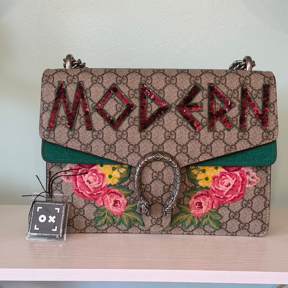 Gucci Dionysus Modern Large with Green Trim and Floral Embroidery